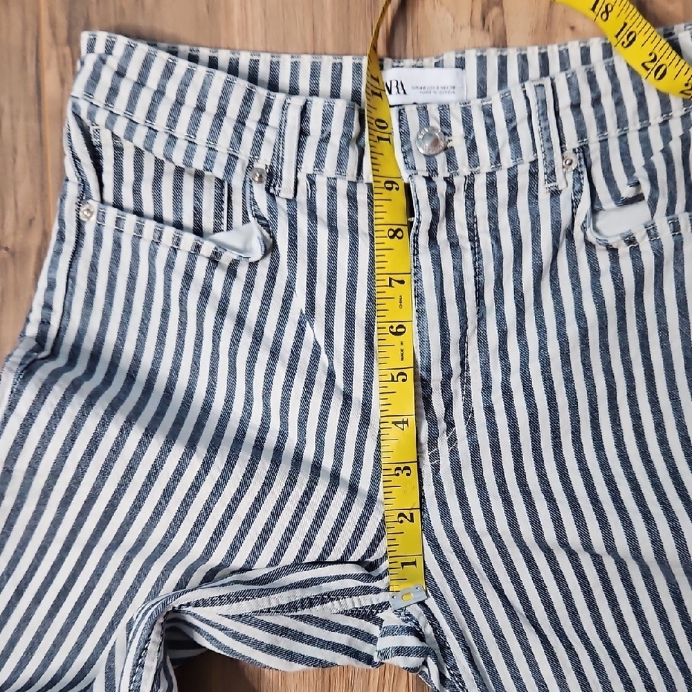 Zara Navy and White Striped Women's Jeans Size 8 - Picture 10 of 10